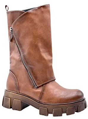 STILL Stivali Donna Scarpe Stivaletti Moda Biker Motociclista Suola CARRARMATO YG881 (Testa di Moro, Numeric_41)