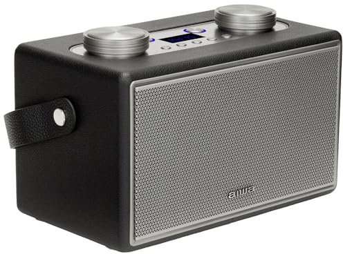Aiwa BSTU-800BK Enceinte compacte sans Fil Style Vintage (Actif, stéréo, 50 W RMS, Bluetooth, entrée Optique, USB, HDMI-Arc, RCA, FM et entrée 6,3 mm, 3,5 mm) Couleur : Noir