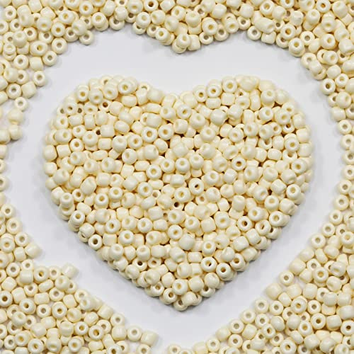 4mm Beige Seed Beads About 1600pcs/110Grams in Bag,6/0 Glass Craft for Making Earrings, Waist Jewelry, DIY Handmade Seed Beads (Beige)