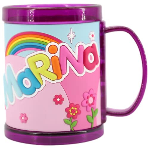 PLUS HOME Taza con nombre personalizado para niñ@,100% a prueba de fugas, sin BPA, 350 ml, para guardería, colegio, viajes y deporte (Marina)