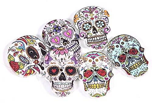 50 Stück Totenkopf-Knöpfe aus Holz, SchädelKnöpfe, Kopfknochen-Knöpfe, Lederhandwerk, Dekoration, DIY-Bastelprojekte, Kleidung, Dekoration, Zubehör(Gemischt 2)