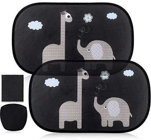 Hejo Parasol Coche Bebé, 50x30cm para Proteger los Rayos UV, 2 Pcs (Elefante+Jirafa) Parasol Coche Bebe para Bloqueo de Rayos y Luz Solar, Diseño Autoadhesivo de Absorción Electrostática, con Bolsa