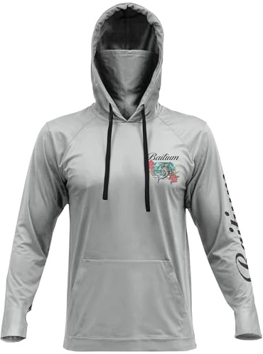Fishing Shirts for Men,UPF50 Hooded Long Sleeve with Gaiter, Sun Protection Dry Fit Apparel, Cooling Moisture Wicking with Face Mask, Fishing Clothes for Men - Marlin (Large, Grey)