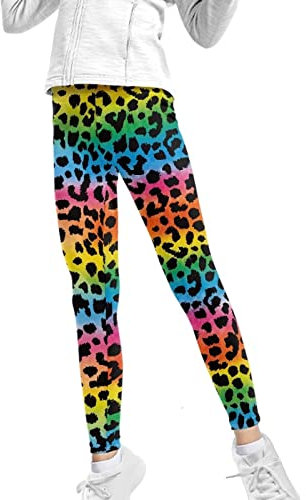 chaqlin Mädchen Yogahose Athletic Leggings Casual Sport Gym Active Dance Tights Pants für Kinder 4-13 Jahre, Farbenfrohes Leopardenmuster, 12-13 Jahre