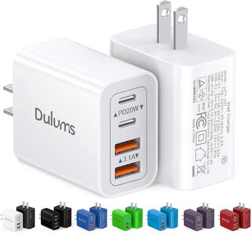[2-Pack] 40W USB C Charger Cube, Wall Plug Fast Charging Block, 4-Port PD+QC Power Adapter Multiport Brick Type C Box for iPhone 17/16/15/14/13/12/11/Pro Max/XS/XR/8/7, Tablets, Samsung