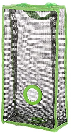 Soporte de bolsa de plástico, soporte de almacenamiento de bolsas de comestibles, dispensador de almacenamiento colgante de malla transpirable, bolsa de malla de almacenamiento(L-Verde)
