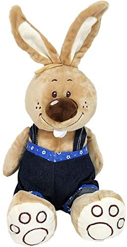 BEMIRO Plüschtier Hase mit Hosenträger in blau - ca. 33 cm, Osterhase Kuscheltier, Plüsch Hase, Kuscheltier Hase, Stofftier Hase, Plüschtier Hase, Kleiner Hase