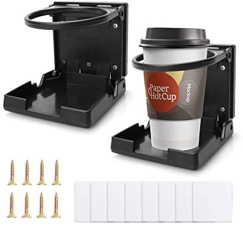 LYCXAMES Porte gobelet Voiture, 2 Pcs Porte-gobelets à Boisson Pliable, Porte-gobelet/Bouteille Pliable avec vis pour Car Camions Bateau Boissons Chaudes et Froides(Noir)