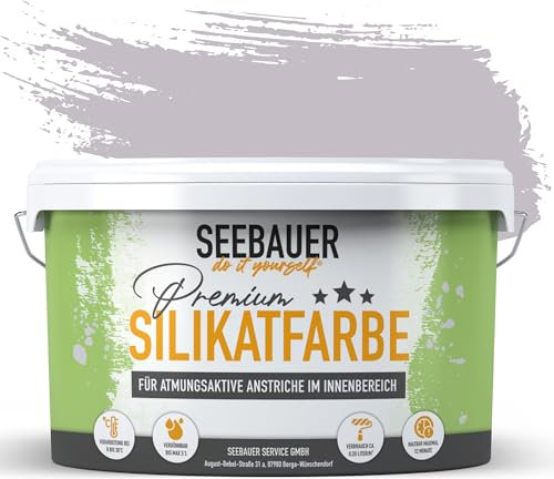 SEEBAUER diy Silikatfarbe Violett 2,5L für Innen (No. 933 Purple Blossom) Atmungsaktive Mineralfarbe für Allergiker - Abwaschbare Wandfarbe - Violetttöne hohe Deckkraft