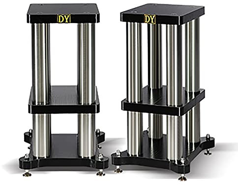 Speaker Stands,Floor Stainless Steel Column Support, Solid Wood Fiber Density Board Enhanced Listening, Includes Vibration-damping Rubber Gaskets & Carpet Spikes