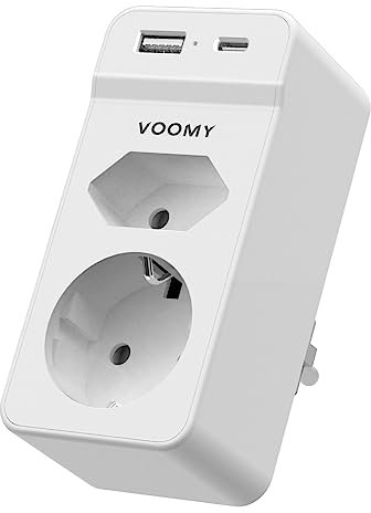 VOOMY Multiprise Murale, 4 en 1 Multiprise USB, Multiprise 2 Prises 1 Port USB-C et 1 Port USB-A, Prise Multiple USB 4000W, Triplette Electrique pour la Maison Le Bureau Les Voyages, Blanc