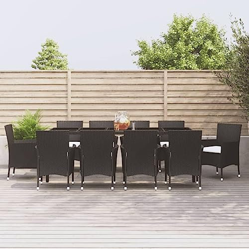 Festnight Sitzgruppe Rattan Garten 10 Personen,Essgruppe Outdoor 10 Personen,Polyrattan Essgruppe 10 Stühle Und EIN Tisch,mit Kissen Schwarz,Rattan Gartenmöbel Set Wetterfest (250 cm Tischlänge)