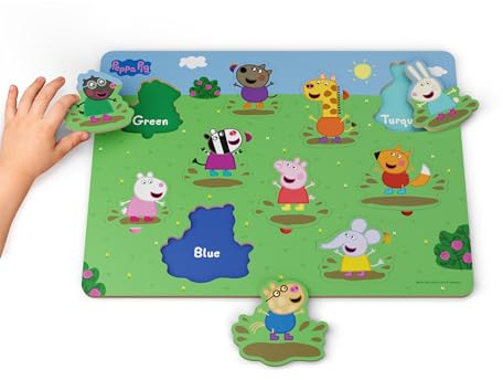 Peppa Pig - Puzzle aus Holz, ineinandergreifende Farben, Lernen Sie die Farben mit Peppa Wutz - Enthält 10 Teile (DEQUBE 921D00065)