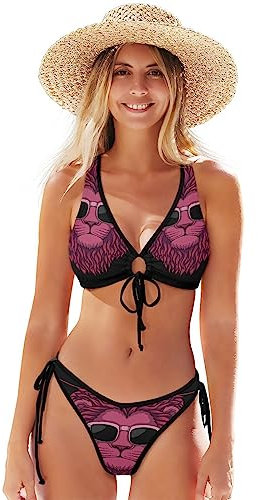 Roi Lion Animal Rouge Bikini Deux Pièces Femme Maillot de Bain 2 Pièce Tenue de Plage Swimsuit pour Filles