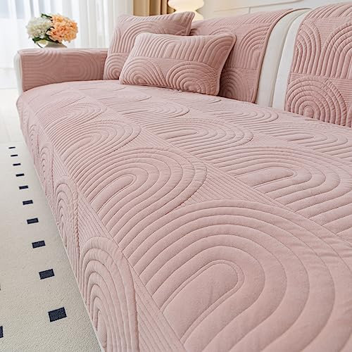 JUNLEBUYI Housse De Canapé en Velours 1/2/3/4 Places,Couvre Canape avec Accoudoirs Matelassée avec Méridien Gauche/Droite-Protection Canapé Antidérapant en Forme De L/d’Angle (110 * 240cm,Rose-A)