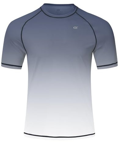 Huayuzh Men's Watersport Rash Guards Swimming Shirts UV Swim Top UPF 50+ Quick Dry Short Sleeve Surfing Running Sports Top Gray Gradient XXL
