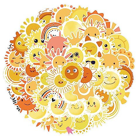 Sonne Aufkleber Sonne Sticker Set 50 Stücke Niedlich Deko für Auto Laptop Skateboard Fahrrad Moped Motorrad Fahrrad Computer,Geeignet für Erwachsene Kinder