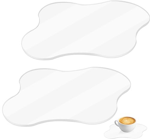 Lot de 2 Dessous de Verre irréguliers en Acrylique pour Bureau, Dessous de Verre Transparents en Forme de Nuage, Dessous de Verre de Bureau de Forme irrégulière pour Tasse à café