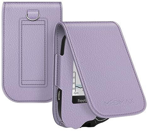 MEDMAX PU Leather Protective Case ONLY for Freestyle Libre 3/2/ Libre Reader, Lightweight Shockproof Diabetic Storage Carrying Case with Carabiner Clip and Handle, (Lavender)