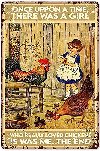 Targa in metallo con immagine di galline e bambina che amava davvero i polli, 30,5 x 20,3 cm, stile vintage, divertente, decorazione da parete, idea regalo