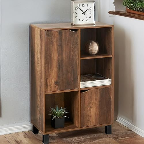 Dylex Sideboard, Side Cabinet, Storage Cabinet with 2 Doors and 3 Shelves Rustic Oak Finish Living Room Storage Furniture Bookcase