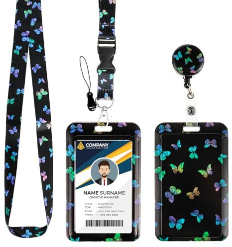 Amabro Porte-badge papillon avec cordon de suspension, bobine rétractable et clip pour clé, joli porte-carte d'identité avec lanière détachable – Porte-clés vertical pour femme (couleur mélangée)