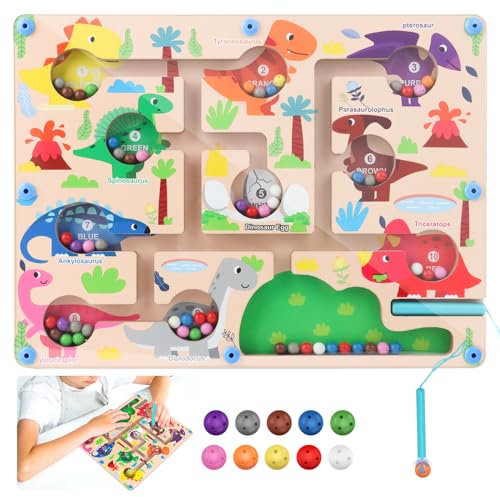 MXTIMWAN Magnetspiel Labyrinth Spielzeug, Zahlen Farben Lernen Sortierspiel, Holz, Montessori Spielzeug für ab 2 3 4 5 Jahre Mädchen und Jungen