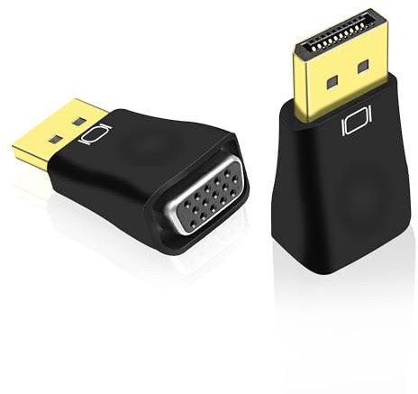MEIRIYFA Lot de 2 adaptateurs DisplayPort DP vers VGA femelle 1080P pour ordinateur, ordinateur de bureau, ordinateur portable, PC, moniteur, projecteur, HDTV, noir