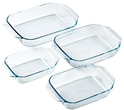 Pyrex - Set mit 4 Auflaufformen – rechteckig – breite Griffe – Familiengröße – Borosilikatglas – extreme Beständigkeit