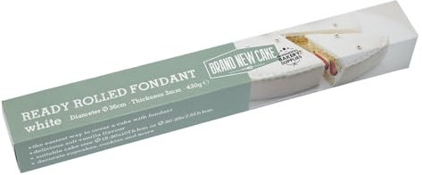 BrandNewCake® Ausgerollter Fondant 430g - Fertig ausgerollte Fondant-Decke Ø36cm - 3mm Dick - Perfekt für Torten - Weiß