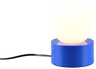 Kugel Tischleuchte BLAU Touch-Funktion, Glasschirm Weiß Ø12cm, Höhe 17cm