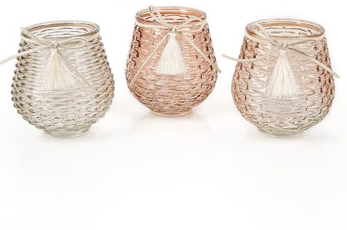 Logbuch-Verlag Lot de 3 photophores en verre de Noël - Beige et rose - Style bohème - Décoration de table de mariage - 10 cm