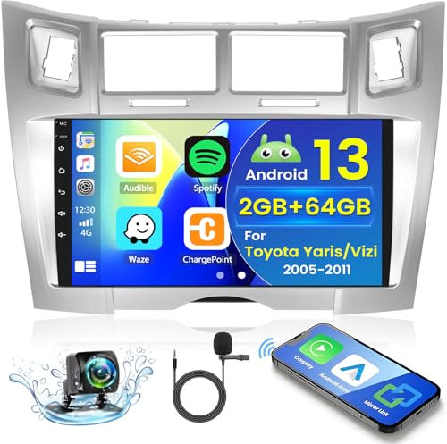 Hikity 2+64GB Android 15 Autoradio für Toyota Yaris/Vizi 2005-2011 Radio Wireless Carplay Android Auto, 9 Inch IPS Touch Screen Radio mit Rückfahrkamera, Bluetooth, Navi, WiFi, DSP, EQ, Mirror Link