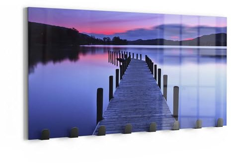 DEQORI Appendiabiti da parete in vetro e metallo, motivo sera sulla riva del mare, 60 x 30 cm, design moderno, pannello appendiabiti per corridoio, soggiorno e camera da letto, magnetico e scrivibile