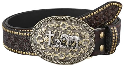 Kingke Western Cowboy Gürtel Für Hosen Gravierter Bullenschnallen Taillengürtel Ethnischer Geprägter Gürtel Für Herren Business Dornschnallen Hüftgurt