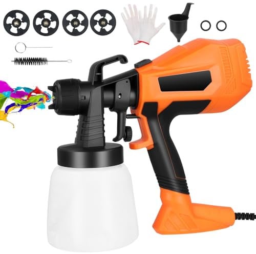 Electric Paint Sprayer, 1000W Paint Spray Gun with 4 Nozzles and 3 Patterns, 1000ML Paint Gun Sprayer for Home Interior and Exterior, Furniture Cabinets Doors Walls Ceilings Fence Crafts (Orange)