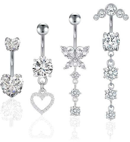GWAWG 4 Pièce Piercing Nombril Acier Chirurgical Perle Boule de Crystal Femme Barbell Nombril Barre Anneau Corps Piercing