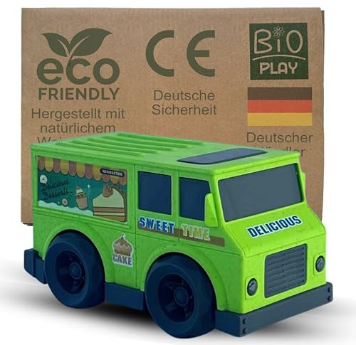 BIOPLAY® Food Truck grün | Bio Kunststoff | Nachhaltiges Spielzeug ab 1 Jahr für Jungen und Mädchen | Indoor und Outdoor | Auto für Kinder ab 1 Jahr