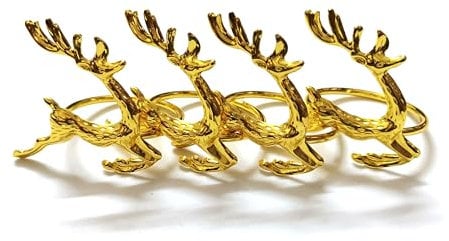 Climple Serviettenringe Set von 4 – Gold Rentier Weihnachtsdekorationen – Gold Hirsch Serviettenringe Halter Schnallen für Herbst, Urlaub, Erntedankfest, Weihnachten Tischdekorationen