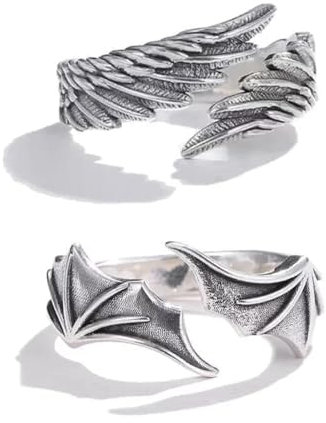 Sopodbacker Ring Ringe Damen Bijouterie Herren Vintage Engel Flügel Dämon Auge Hip Hop Verstellbare Paare Ringe Männer Frauen Punk 4