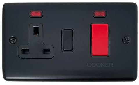 Matt Black Cooker Switch with Socket - BMB35