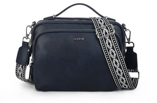 Gladdon Umhängetasche Damen, Schultertasche mit Reißverschluss, Crossbody Bag, Leder handtasche klein, Breite Schultergurte Jacquard-Gewebe