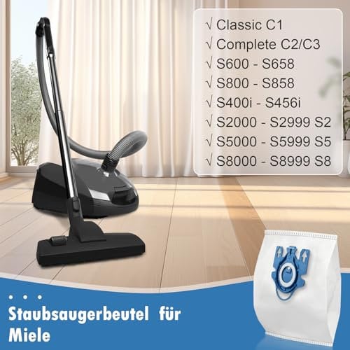 12 Stück Staubsaugerbeutel für Miele Complete C3 / C2 / Classic C1 / S8000 / S5000 / S2000 / S800 / S600 / S400i Series Staubsauger mit 3 Motorschutzfilter 3 Abluftfilter