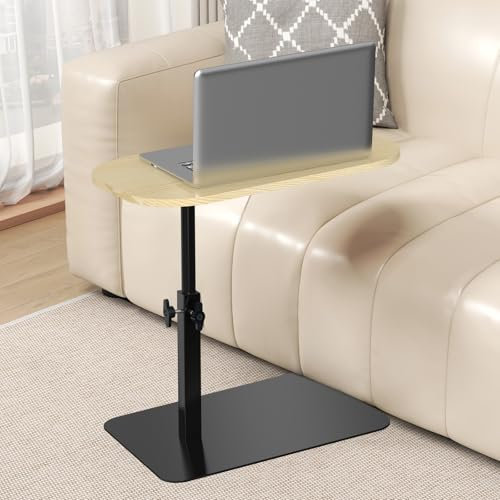 Trajinlity Beistelltisch klein, Höhenverstellbar; 360° Rotierend, solid Wood Side Table; Beistelltisch Sofa mit Metallgestell, Gute Stabilität, für Wohnzimmer,Schlafzimmer (Naturfarbe)