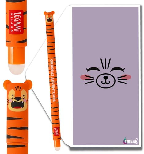 Legami radierbare Stifte, komplettes Sortiment inklusive Geschenkumschlag. - Wählen Sie süßes Design. (Tiger)