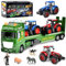 Joellfuner Tracteur Jouet Enfant, Remorque de Tracteur Amovible avec Sons, Lumières, Fermier et Animaux, Grand Camion Transporteur Voiture avec Hayon Rabattable, Cadeau pour Garçon Fille 3 4 5 6 Ans