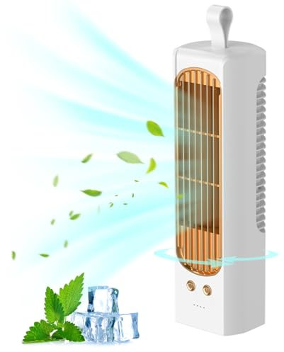 Meooyo Tower Fan 3 Speed Type-C Rechargeable Desk Fan Low Noise 90° Oscillating with Handle Vertical Horizontal Portable Brushless Motor Cooling for Home Office
