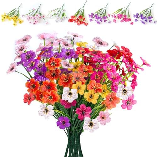 SenZee Kunstblumen für Draußen Balkon Outdoor Künstliche Blumen Balkonpflanzen Künstlich Plastikblumen für Außen Balkonkasten Garten 8 Bündel