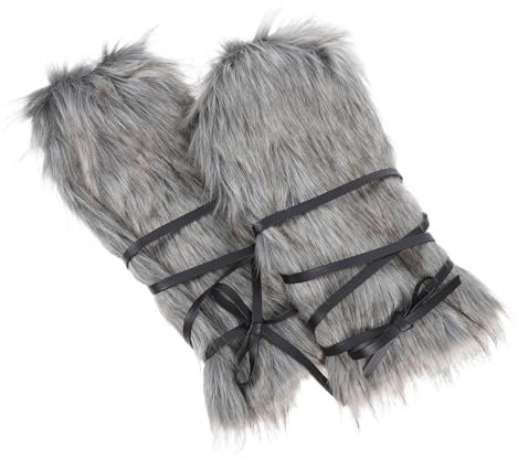 HOUDERCO 2 Stück Flauschige Kunstpelz Beinstulpen 30cm Mit Verstellbarer Schnürung Weiche Warme Stiefelstulpen Für Wikinger Cosplay Mittelalter Kostümzubehör Damen Und Herren