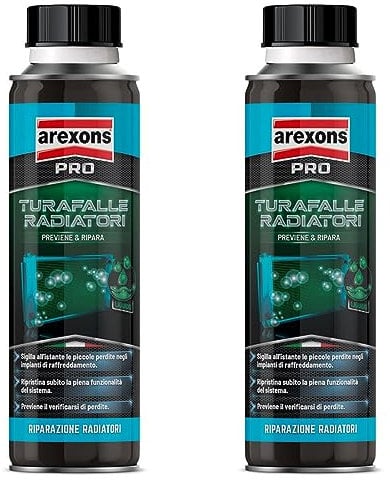 Generico TURAFALLE Liquido per RADIATORI Auto Turafalle radiatore Sigilla perdite radiatore, turafalle per radiatori, Azione preventiva, Glitech Anti corrosione, Monodose, Kit Promo 2 Pezzi X 300 ML